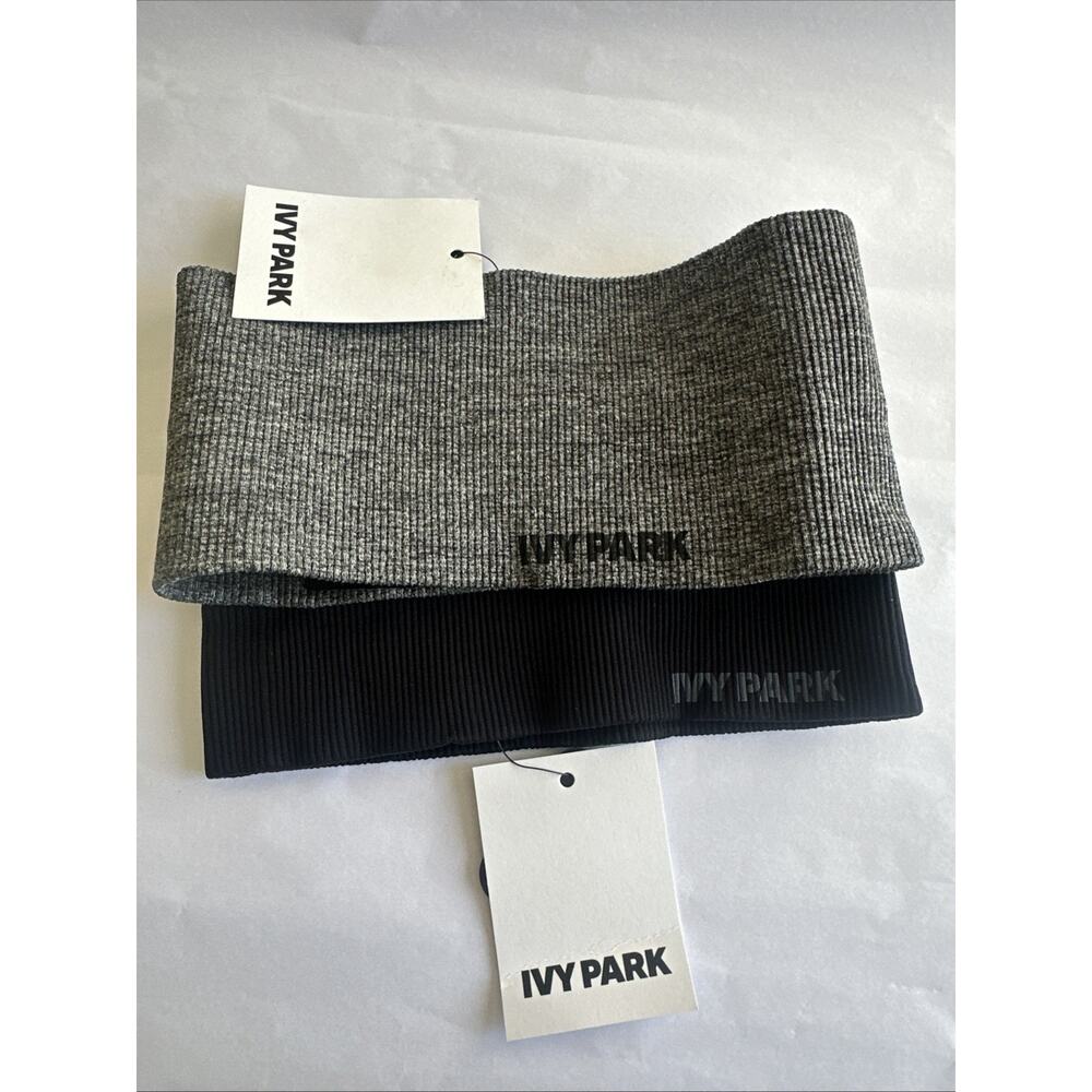 2 Ivy Park by Beyonce Knit Seamless Ribbed Wide Headband Grey & Black NWT